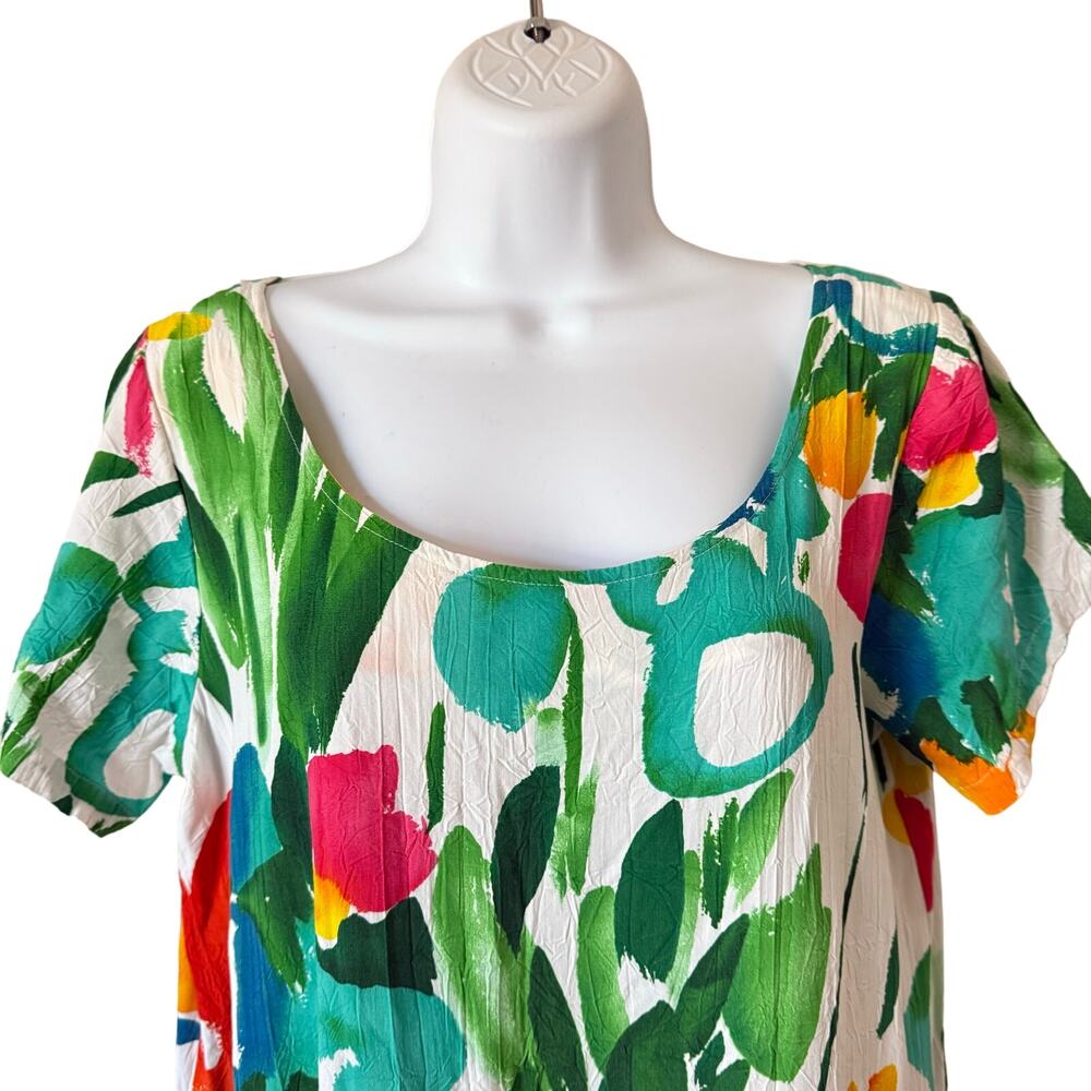 JAMS WORLD Vintage Hatie Dress Size XL Multicolor Floral Hawaiian Print Tiered - Picture 2 of 7
